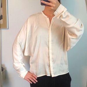 H&M Botton down Batwing blouse, cream satin size 8